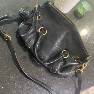 Dooney & Bourke Black Leather Shoulder Bag with Gold Accents